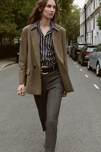 HERRINGBONE BELTED PANTS