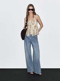 Ruffled snakeskin print top with gathered detail