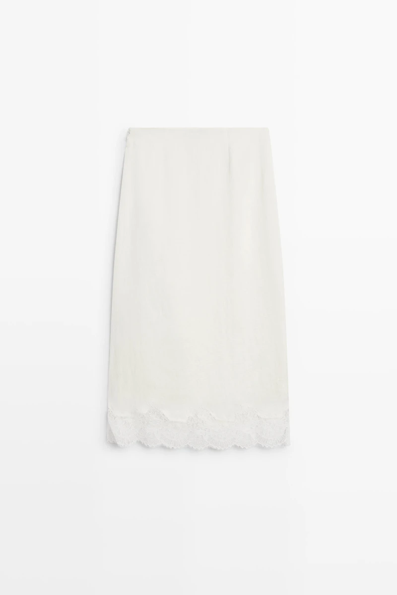 Flowing midi skirt with lace detail