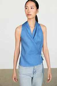 100% linen crossover halter top