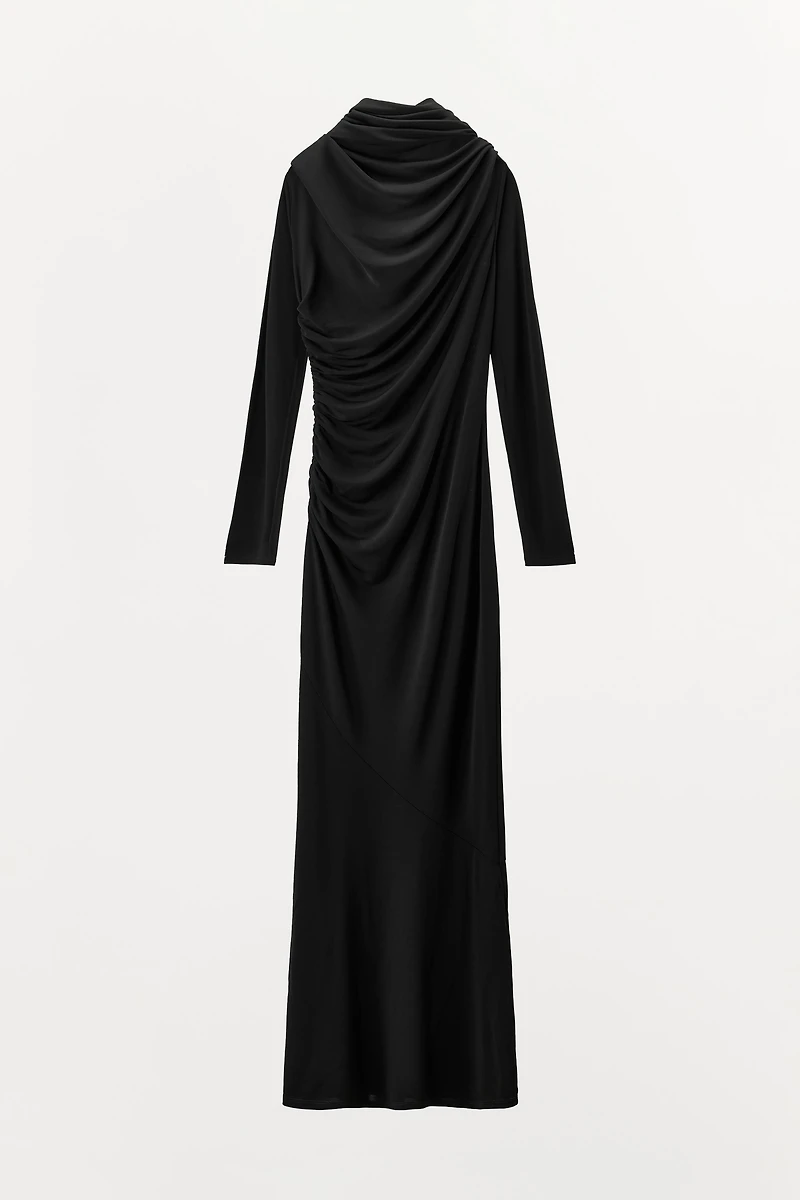 MULTIPOSITION COLLAR VISCOSE BLEND DRESS