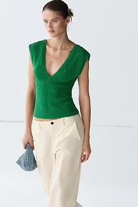 Cotton blend V-neck knit top