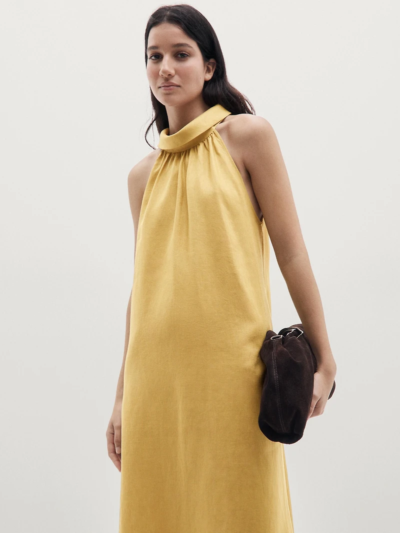 Robe longue à encolure américaine 100 % lin