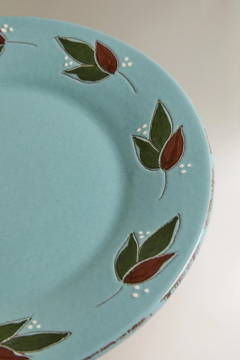 PLAT EN FAÏENCE FEUILLES CIRCULAIRE
