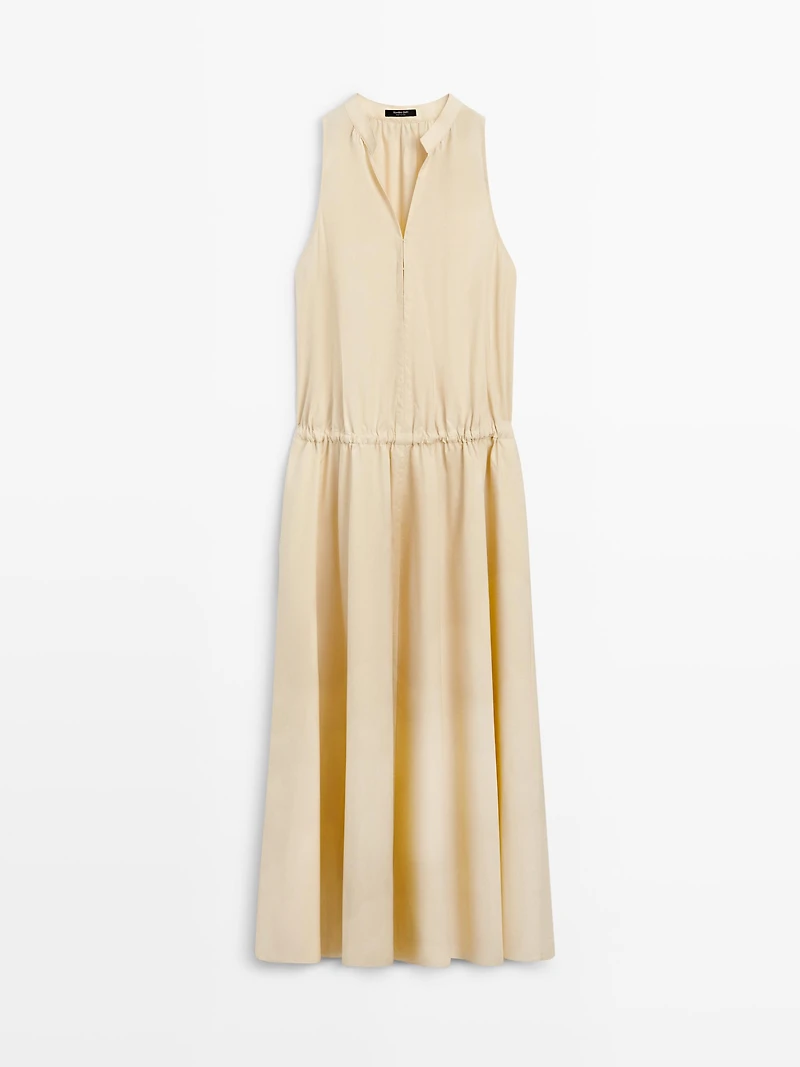 Robe midi 100 % coton taille élastiquée