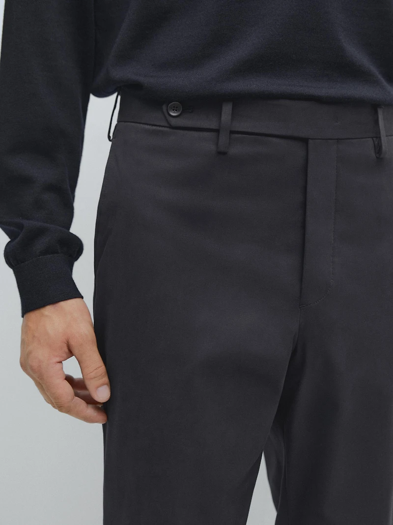 Cotton blend slim fit trousers