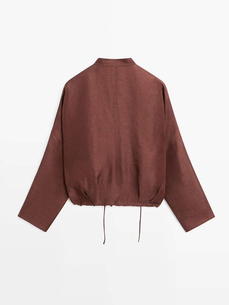 Linen blend bomber jacket