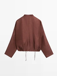 Linen blend bomber jacket