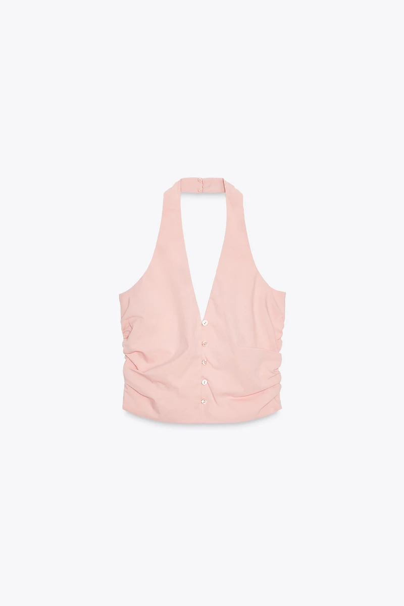 RUCHED HALTER VEST TOP