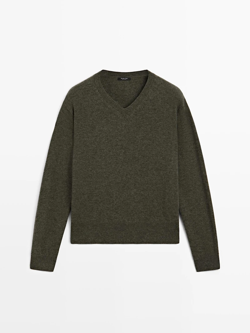 Wool blend knit V-neck sweater