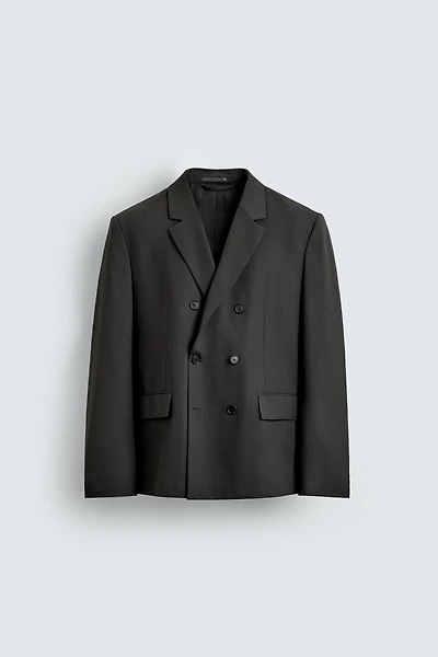 DOUBLE BREASTED WOOL BLEND SUIT JACKET
