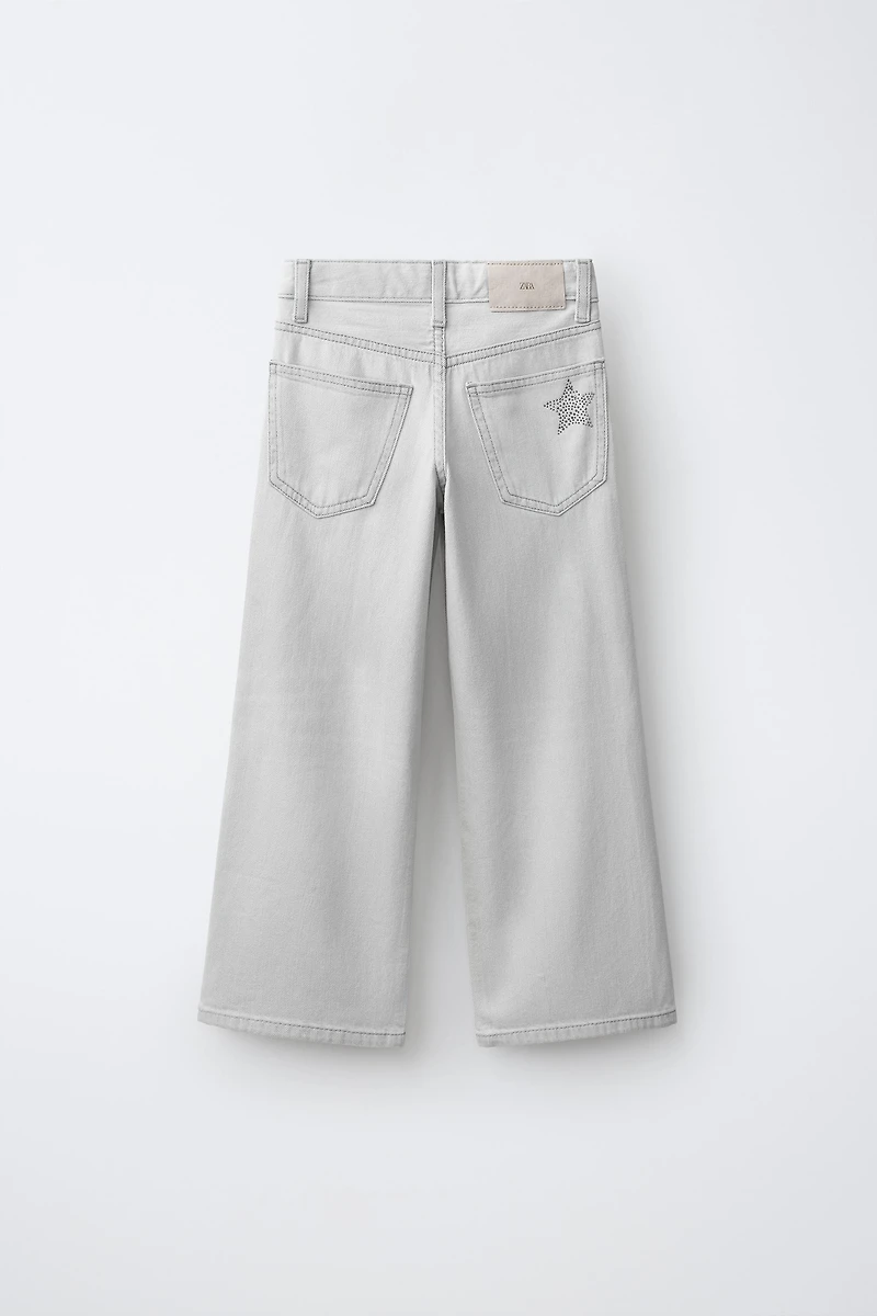 STAR PRINT STUDDED WIDE LEG JEANS