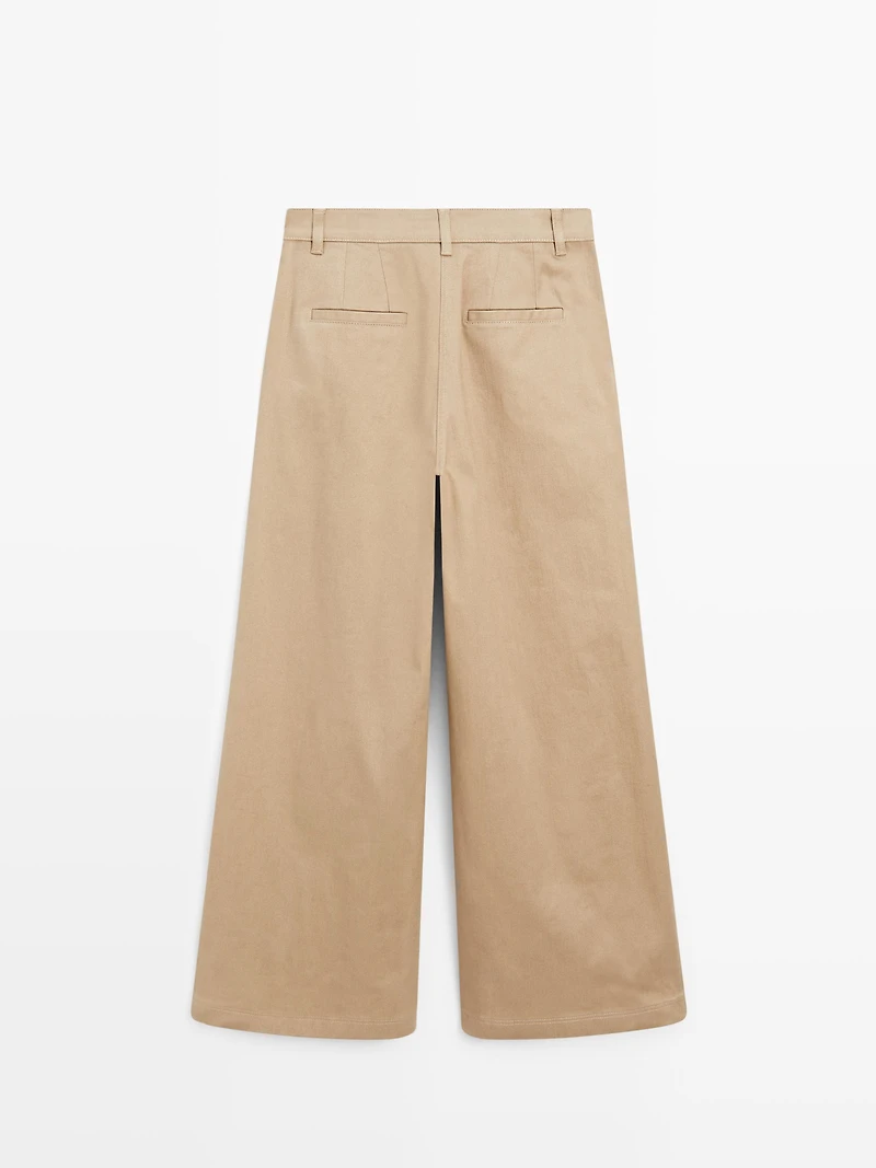 Wide-leg darted trousers