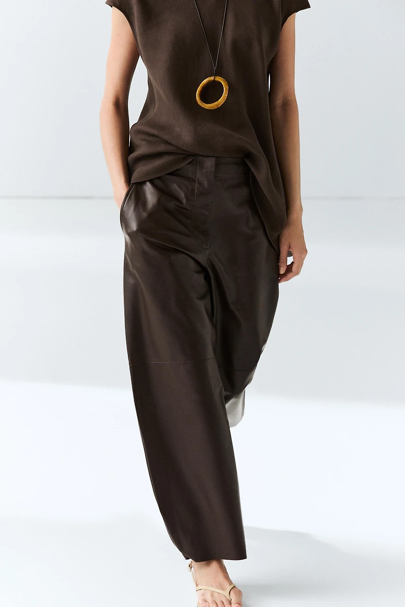 Leather barrel fit pants