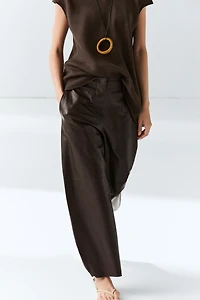 Leather barrel fit pants