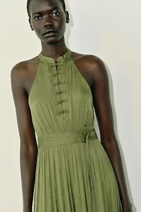 LONG HALTER FROG FASTENING DRESS