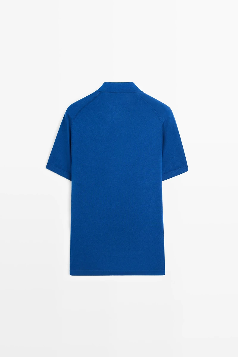Cotton and linen knit polo sweater