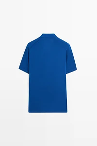 Cotton and linen knit polo sweater