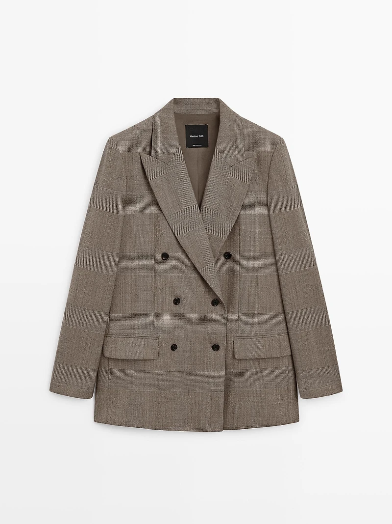 Check wool suit blazer