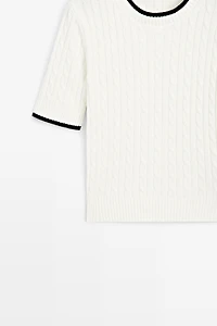 Short sleeve cable-knit sweater