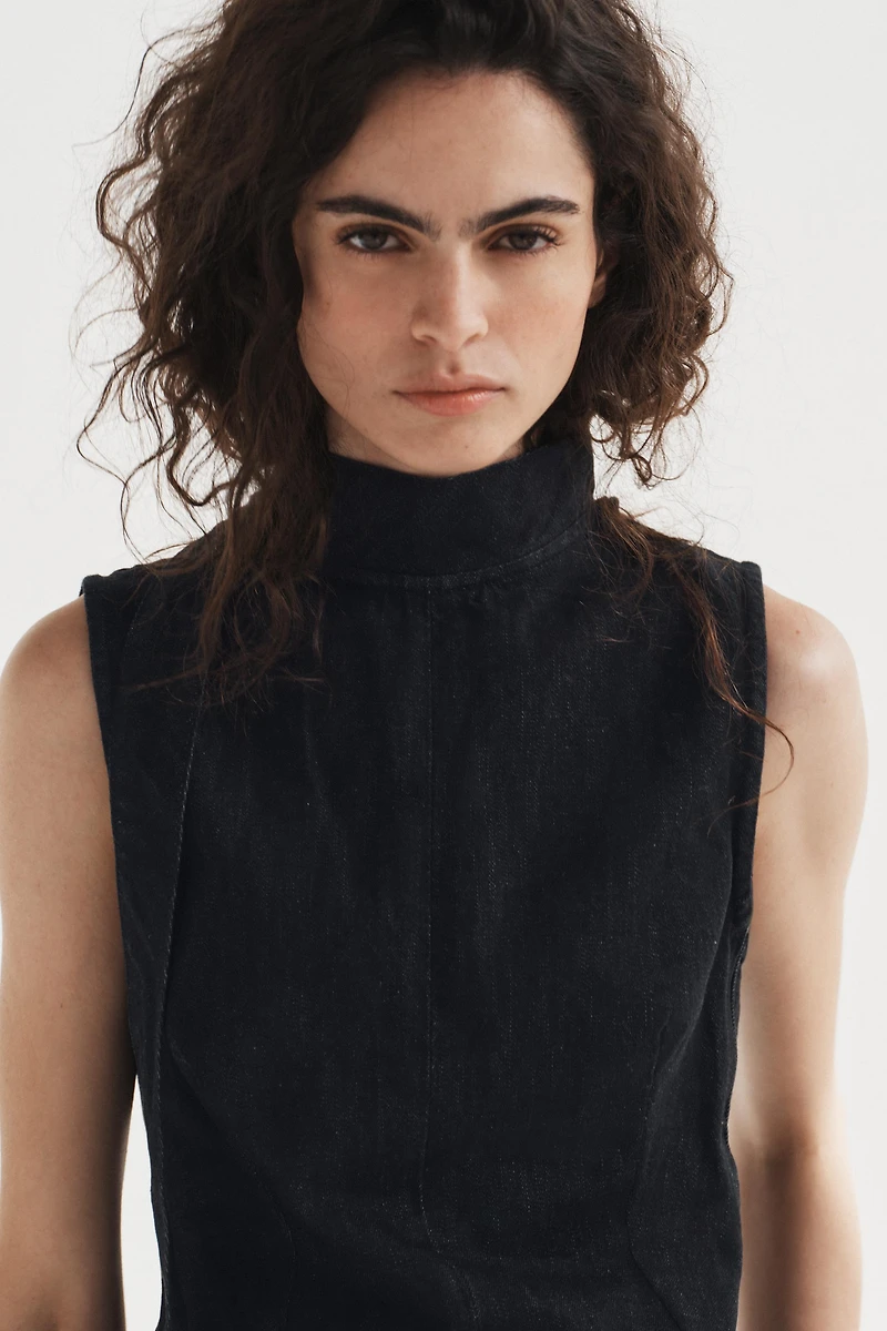 TRF DENIM HALTER TIE TOP
