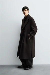 MANTEAU CROISÉ AVEC LAINE ET CEINTURE