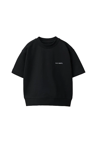 SHORT SLEEVE RAISED TEXT SWEATSHIRT
