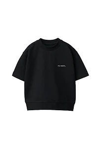 SHORT SLEEVE RAISED TEXT SWEATSHIRT