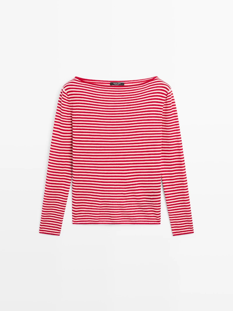 Striped long sleeve knit sweater