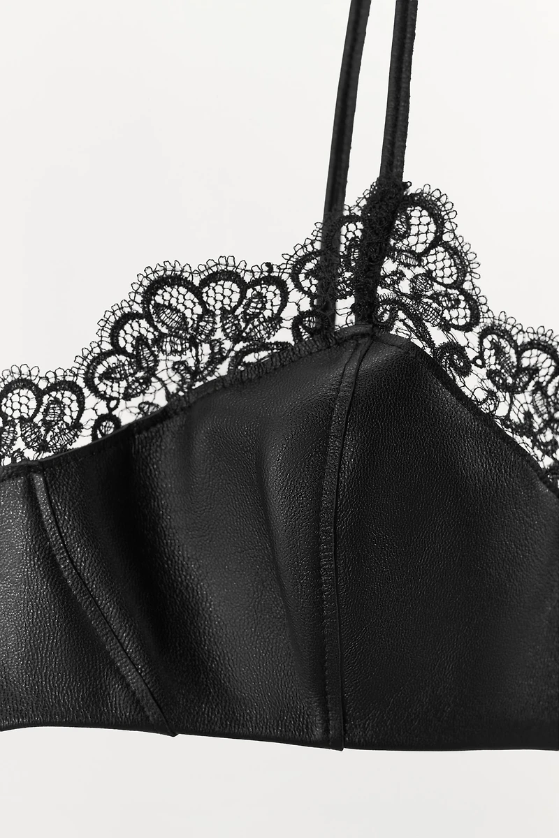 100% LEATHER LACE BRA