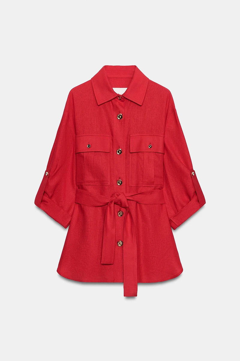 LINEN BELTED SAFARI JACKET