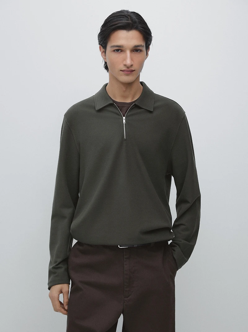 Long sleeve zip-up polo shirt