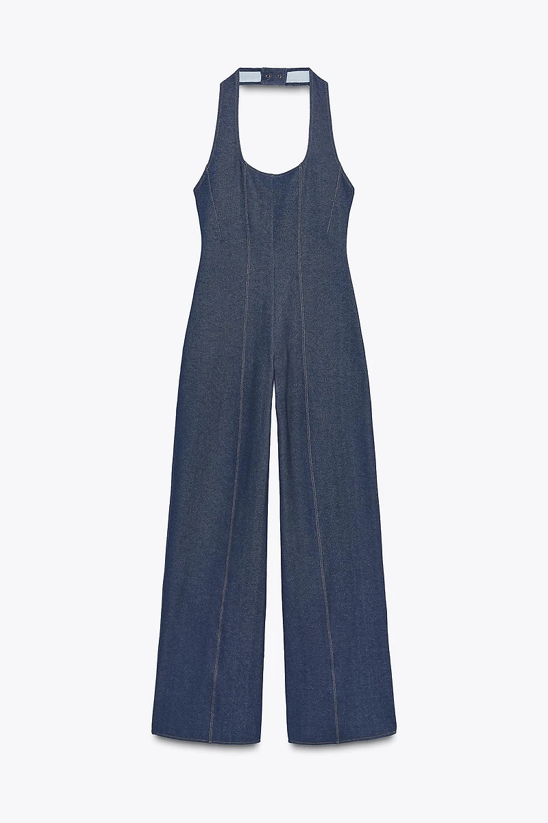 TWILL JUMPSUIT WITH TOPSTITCHING