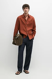 Regular fit 100% linen shirt with pocket detail