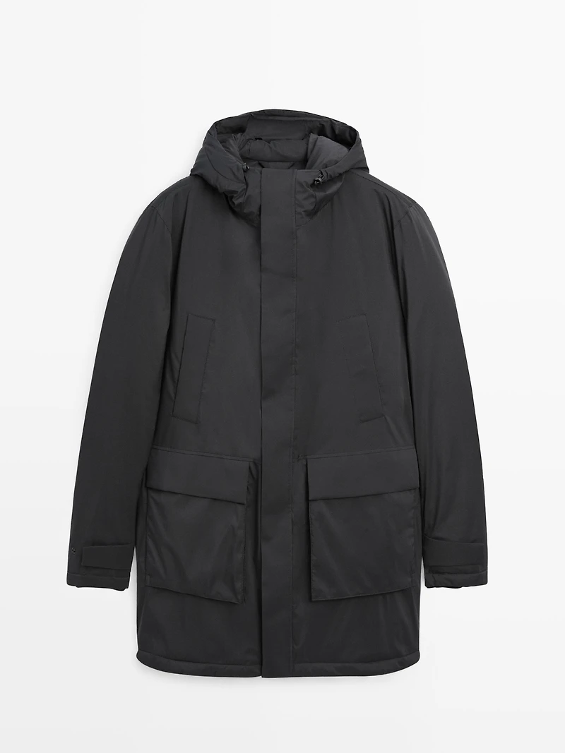 Long water-repellent puffer parka