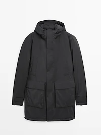 Long water-repellent puffer parka