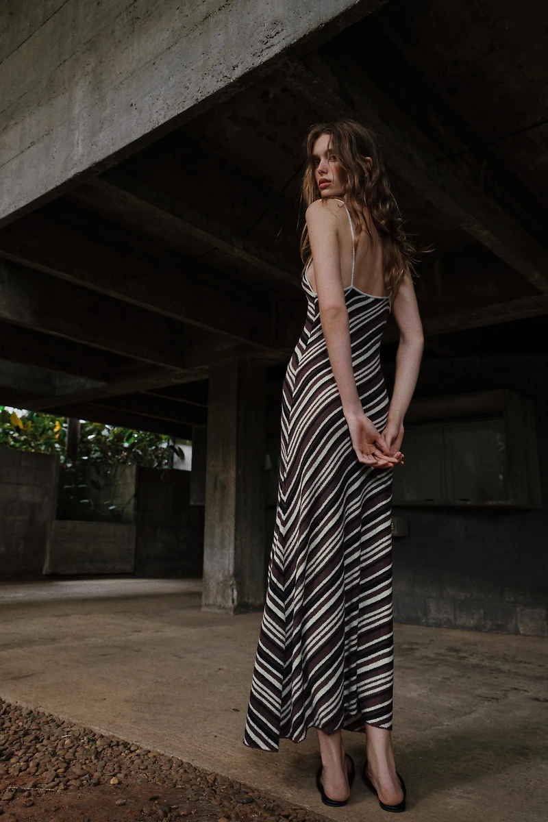 RUSTIC STRIPED MIDI DRESS