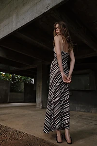 RUSTIC STRIPED MIDI DRESS