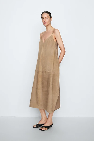 Suede leather combined dress - STUDIO