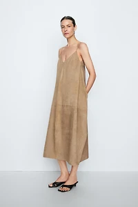 Suede leather combined dress - STUDIO