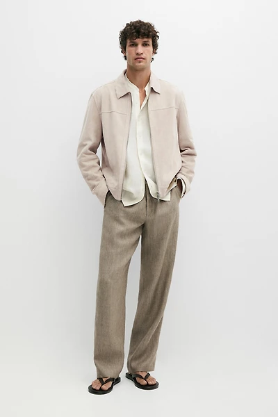 Veste à col en cuir finition daim