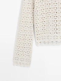Cotton blend openwork crochet sweater