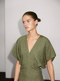 Short sleeve linen midi dress