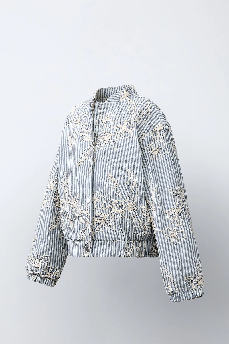 STRIPED EMBROIDERED BOMBER JACKET