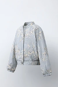 STRIPED EMBROIDERED BOMBER JACKET