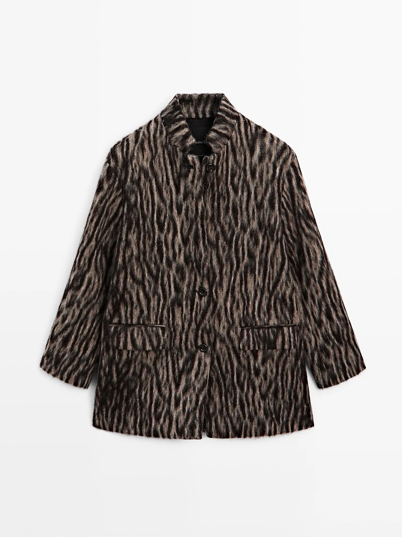 Wool blend animal print coat