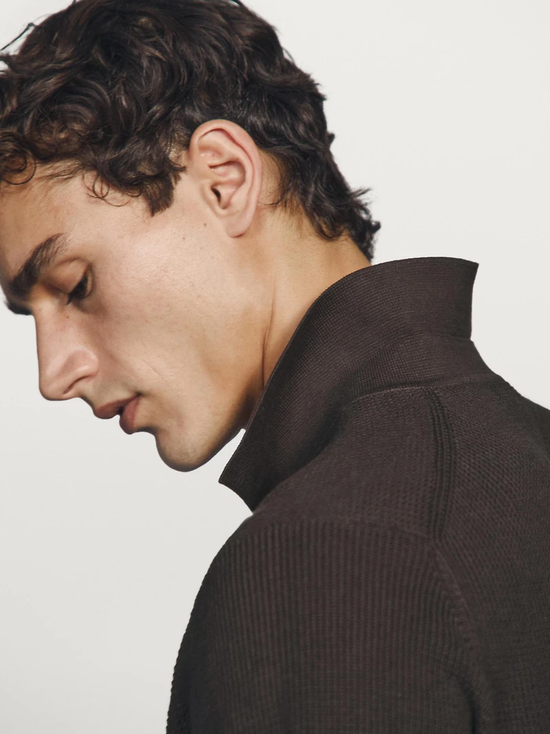 Textured cotton knit polo shirt