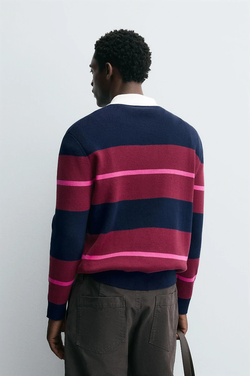 STRIPED KNIT POLO SHIRT