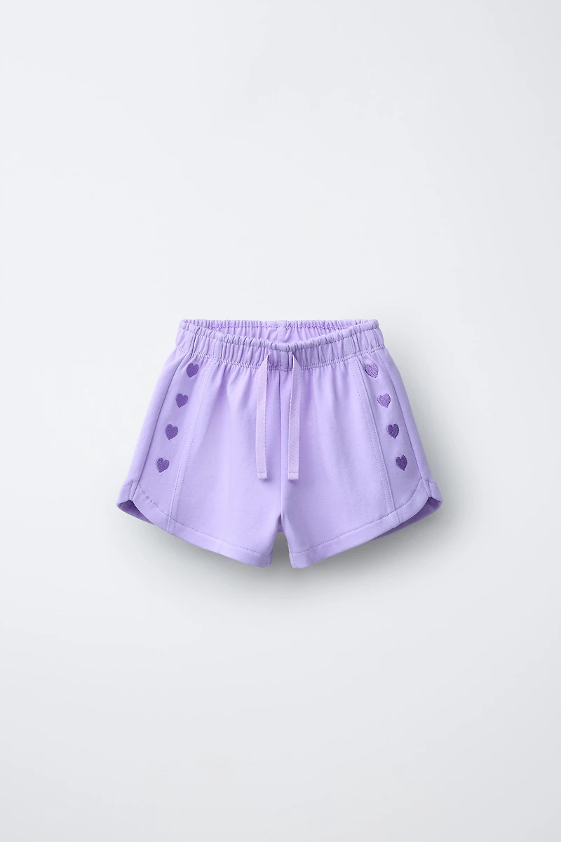 INTERLOCK PLUSH EMBROIDERED HEART SHORTS