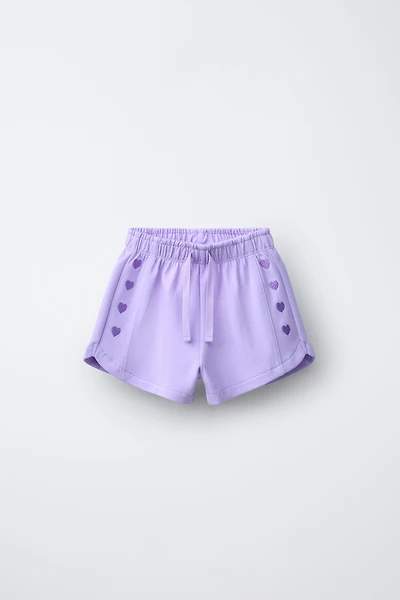 INTERLOCK PLUSH EMBROIDERED HEART SHORTS